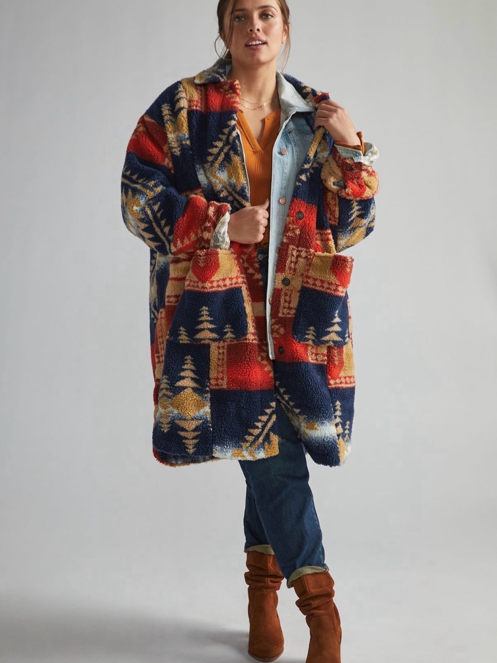 Anthropologie Pilcro Shetpa Duster Jacket Size Medium Red paterrn $169.95 - Picture 3 of 8